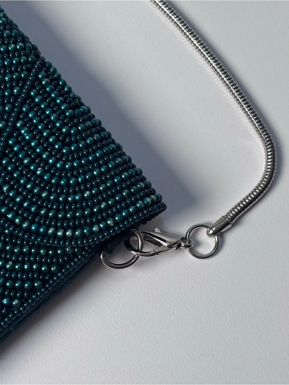 Lulus Beaded Emerald Evening Clutch with Silver Chain Strap
